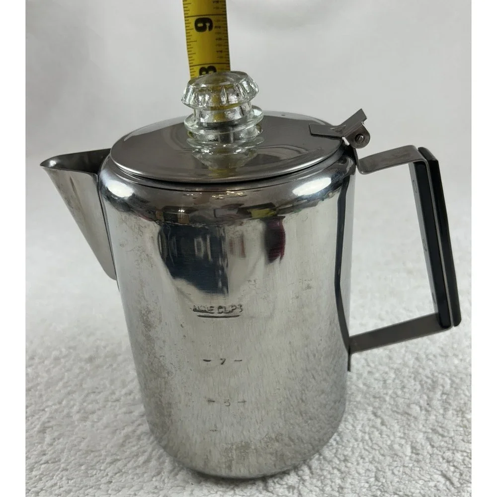 Vintage Stainless Steel Coffee Percolator 9 Cup Mid Century Modern Stove Top Pot